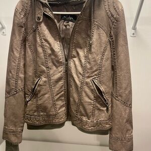 Women's Tan and Olive Coalition Vegan Leather Jacket- Small with removable hood